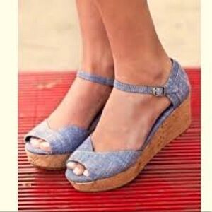 Toms Denim Blue Wedge Sandals